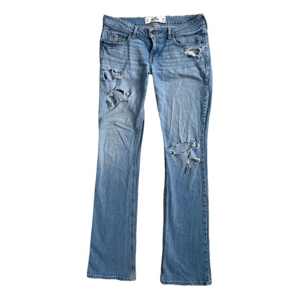 Vintage Y2K Hollister Women’s Blue Denim Distressed Flare Jeans Low Rise 31x32 - Picture 1 of 6